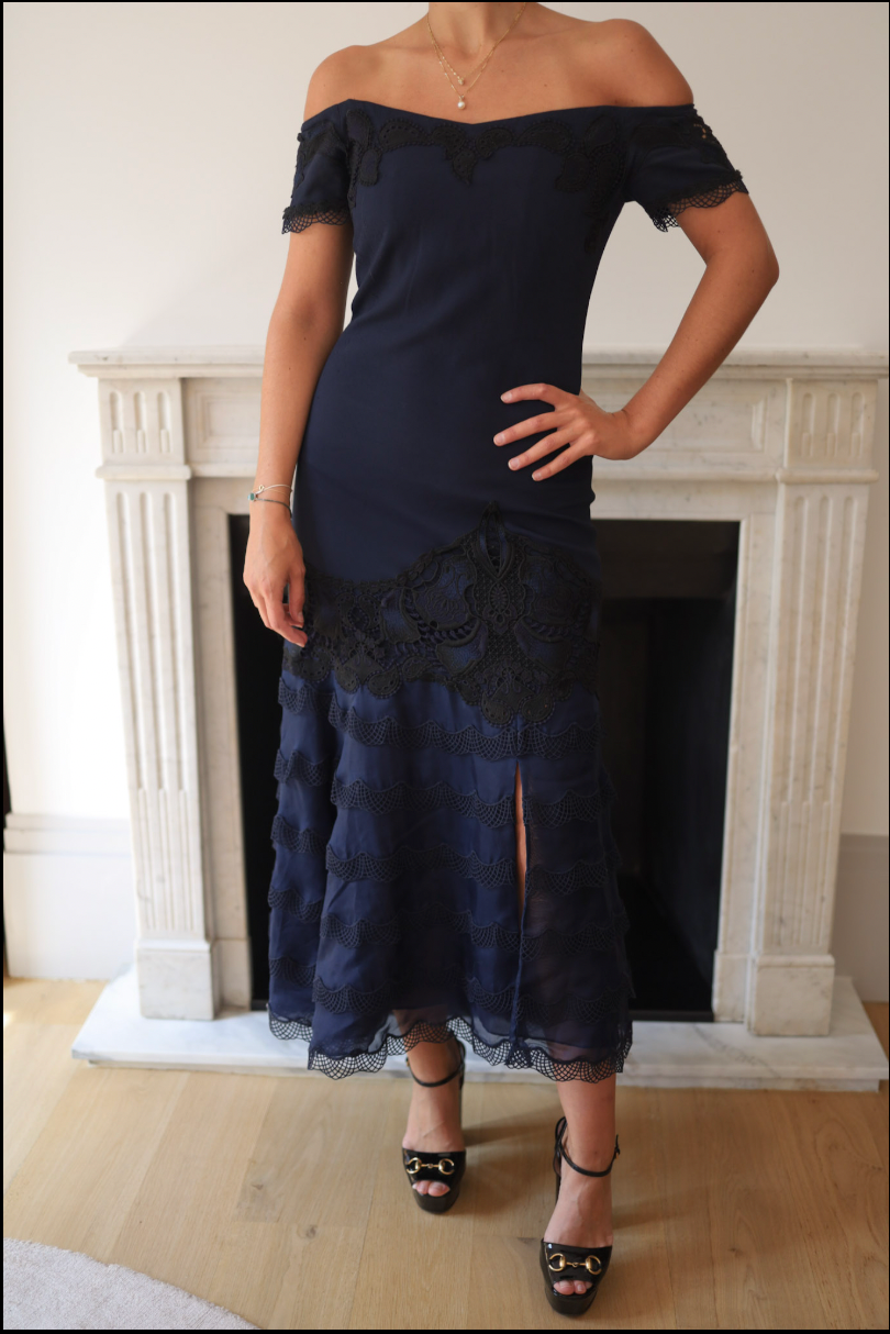 Vestido azul marino con encaje Jonathan Simkhai – Talla 4 (US)