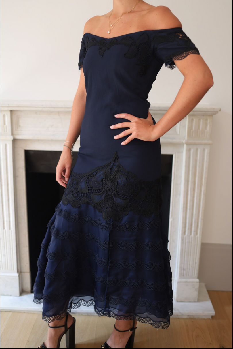Vestido azul marino con encaje Jonathan Simkhai – Talla 4 (US)